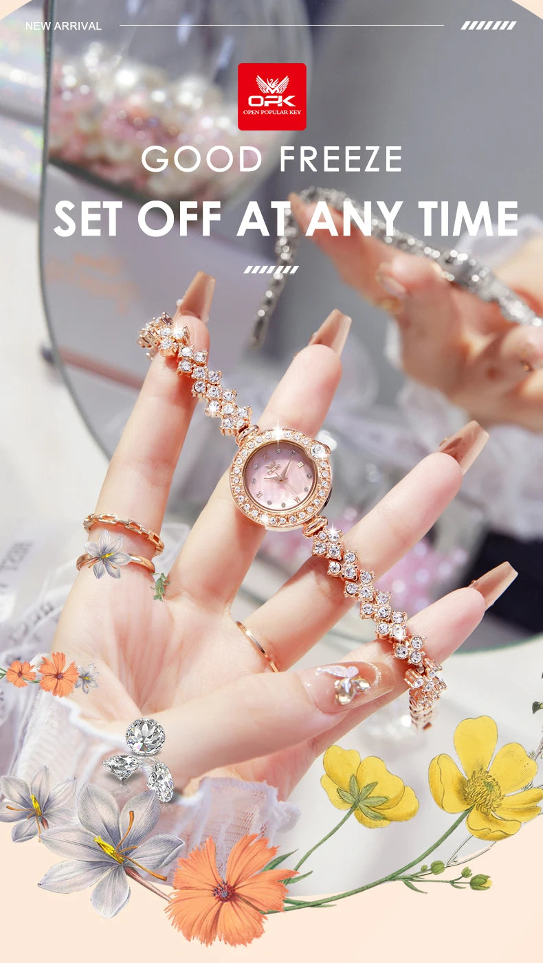 OPK 6054 Full Diamond Woman Watches Original Quartz Wrist Watches for Women Fashion Elegant Waterproof Ladies Watch Girls Gifts