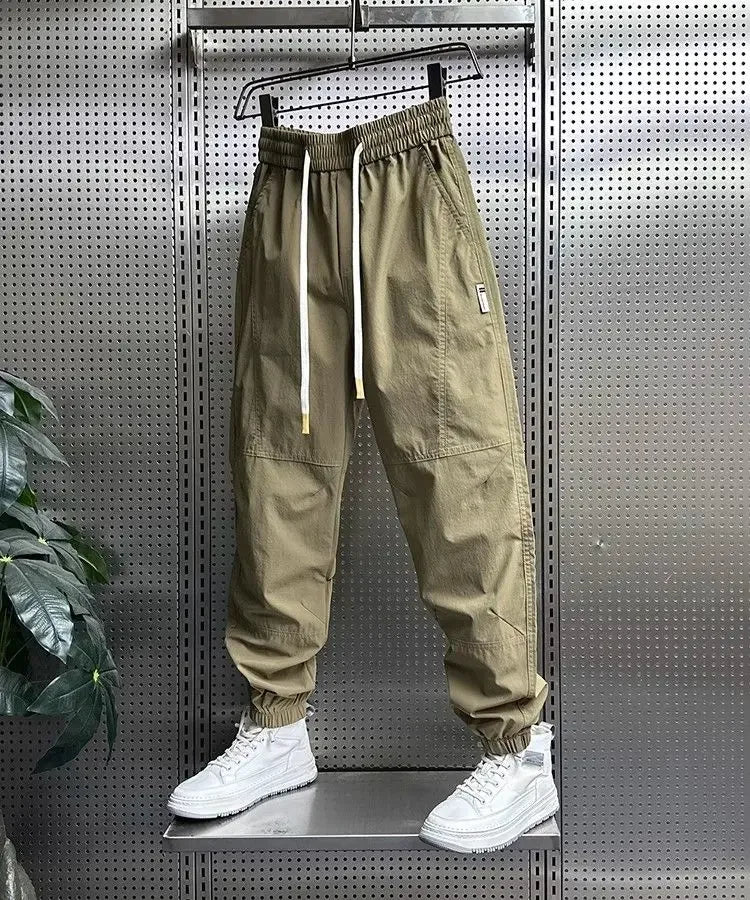 Summer Fashion New Men Breathable Casual Trousers Loose Tying Feet Versatile Simple Solid Color Harem Pants