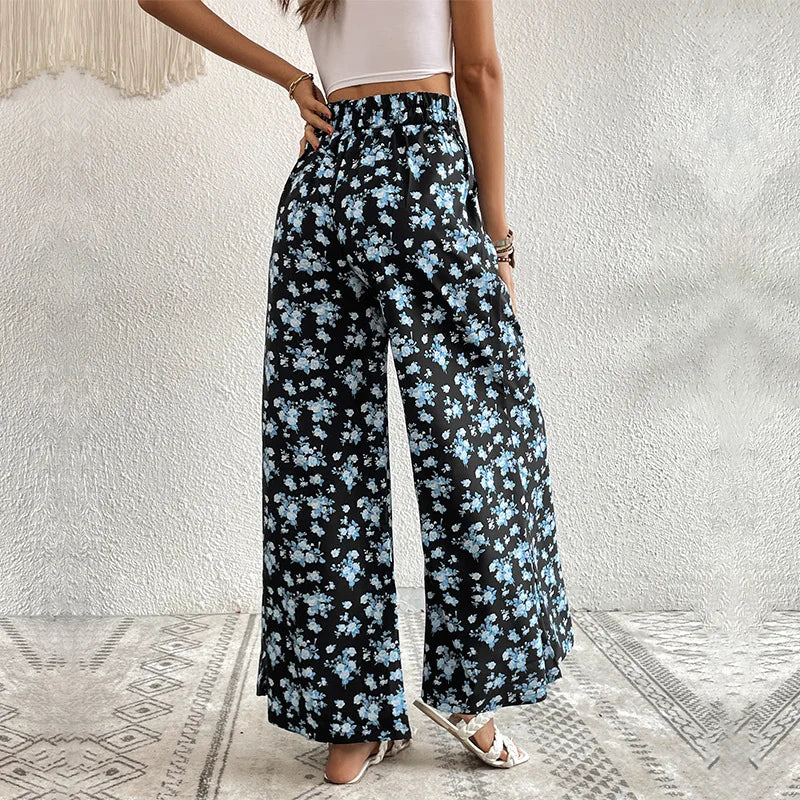 European and American Pants 2026 New Printed Large-flared Wide-leg Pants with Drapey Feel for Summer