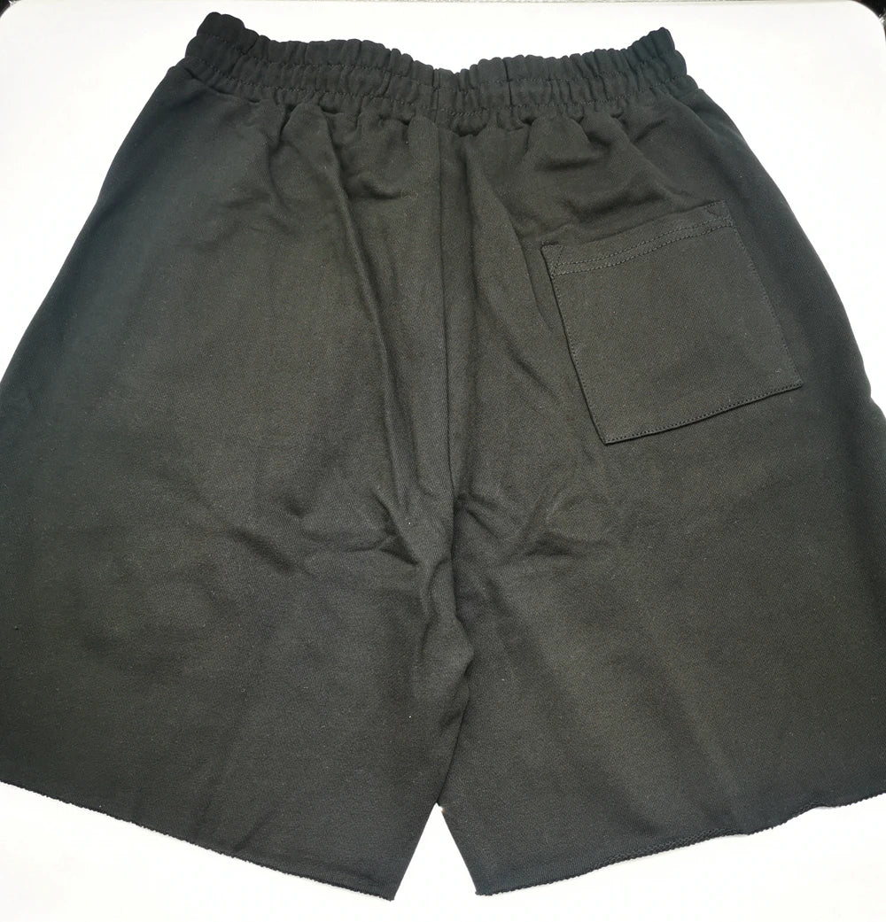 Men Cotton Shorts Thick 380g Bodybuilding Short Sweatpants Fitness Jogger Gym Men Kanye Grey West Shorts Black Zipper Pockets