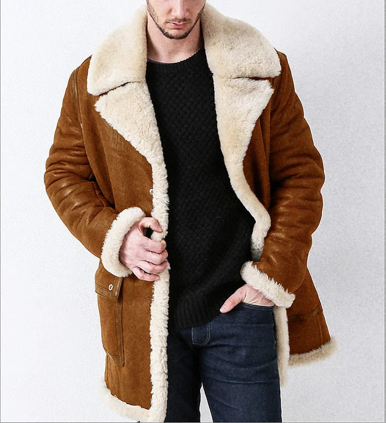 2025 Men's Coats Winter Jackets Leather and Fur Integrated Autumn Winter Products Thickened Faux Fur Long Jacket Male Clothing