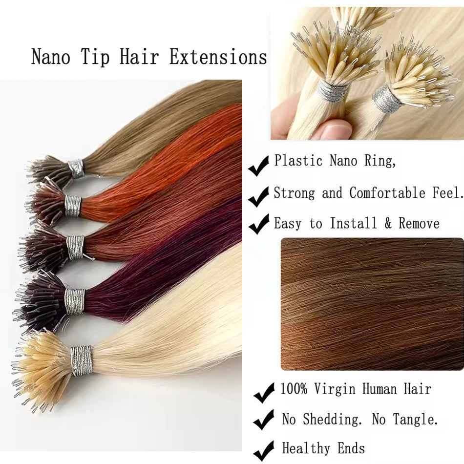 nano rings hair extension real human hair Invisible Mini Silicone Beads Black Brown Blonde Microlink 100% human Hair Extensions