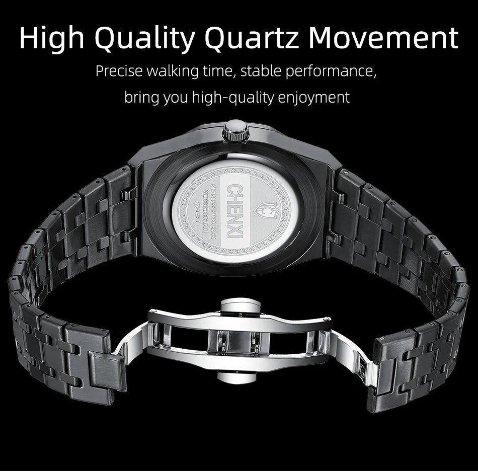 CHENXI Luxury Business Stainless Steel Men's Watches Quartz Movement Waterproof Round Dial Multifunctional Watch for Men
