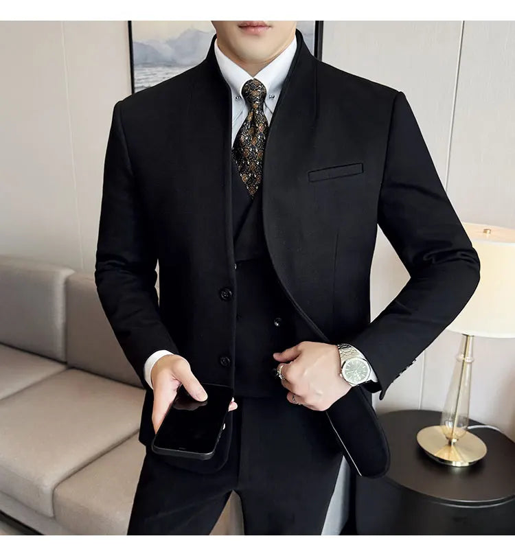 Korean Style Men's Suit Set Slim Fit Business Suit Wool Blazer Two-piece set Elegant Social Formal Men's Clothing 5XL-M