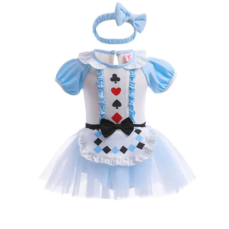 Baby Girls Costumes Kid Romper Tutu Dress with Headband Infant Baby Girl Princess Alice Clothes Aurora Belle Dress Party Costume