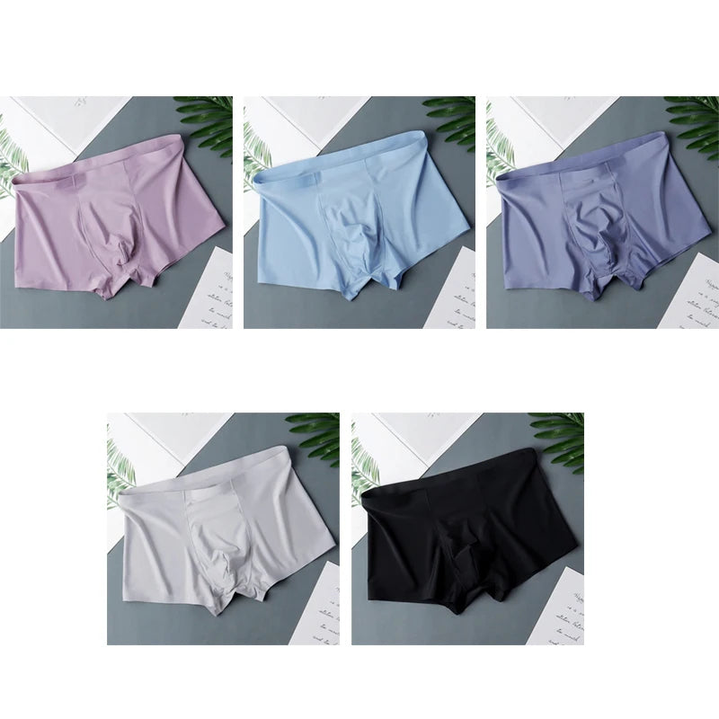 5 PCS/SET Men's Ice Silk Underwear Summer Thin Breathable Seamless Panties Sexy Male Underpants Comfortable XL-XXL Panties