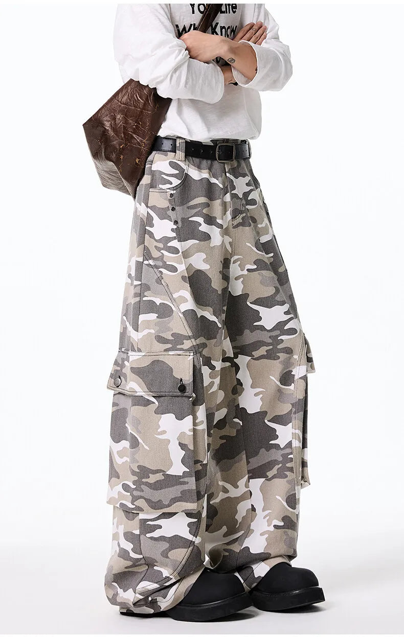 Mens Cargo pants Cotton Camo Workwear Pants Loose Fit Wide Leg Military Tactical Casual Trousers Urban Outdoor Clothing 2025