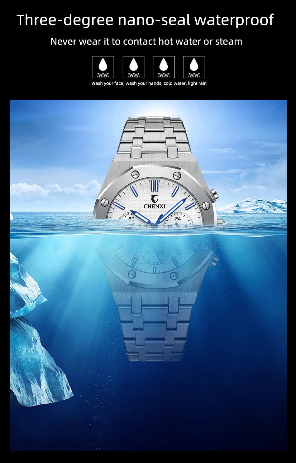 CHENXI Luxury Business Stainless Steel Men's Watches Quartz Movement Waterproof Round Dial Multifunctional Watch for Men