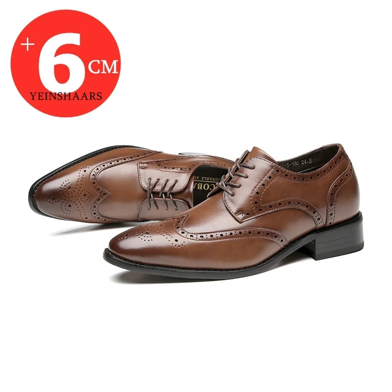 High Quality Genuine Leather Brogue Men Elevator Shoes 6CM Height Increase Oxford Men Formal Dress Shoes Business Office Wedding