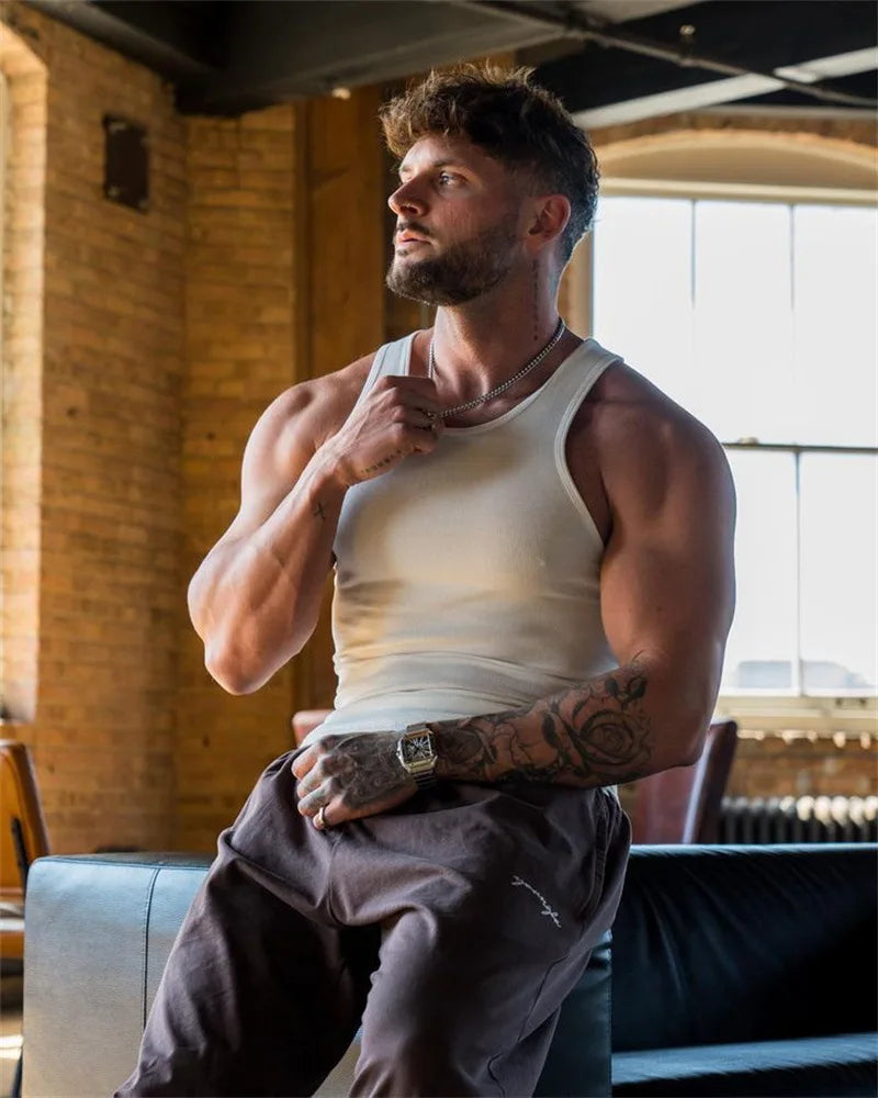 Spring Summer Knit Ice Silk Ribbed Fitness Sports Casual Slim-fit Men's Vest Men's I-line Muscle Vest Cotton Men