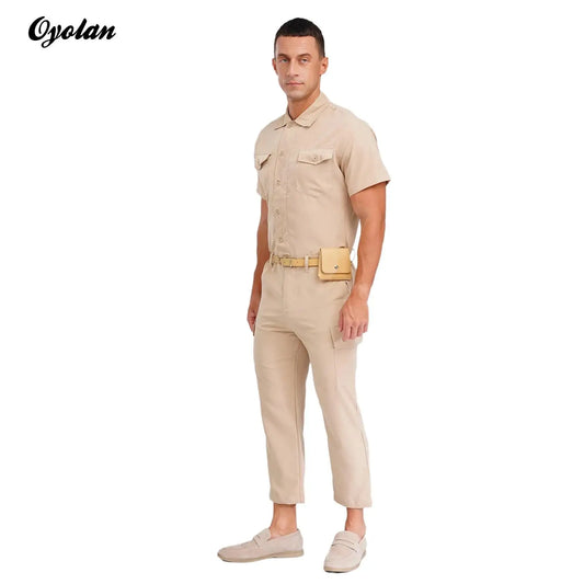 Mens Overalls Work Cargo Jumpsuit with Purse And Belt Workshop Uniform Multi-pocket Shorts Bottom Coveralls Rompers Work Wear