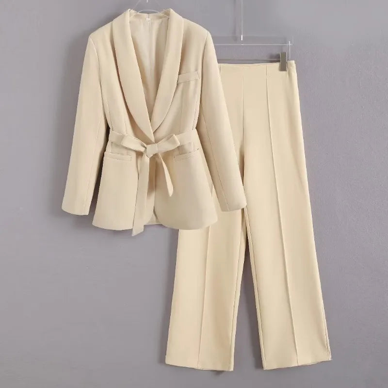 Blouse Suit Casual Trousers Suit Set Women's Spring/Autumn Belt New Comfortable Minimalist Niche Versatile Elegant Distinctive