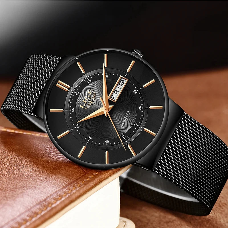 LIGE Fashion Man Watch Waterproof Sport Calendar Quartz Watch Men Top Brand Luxury Steel Strap Men's Watches Relogio Masculino