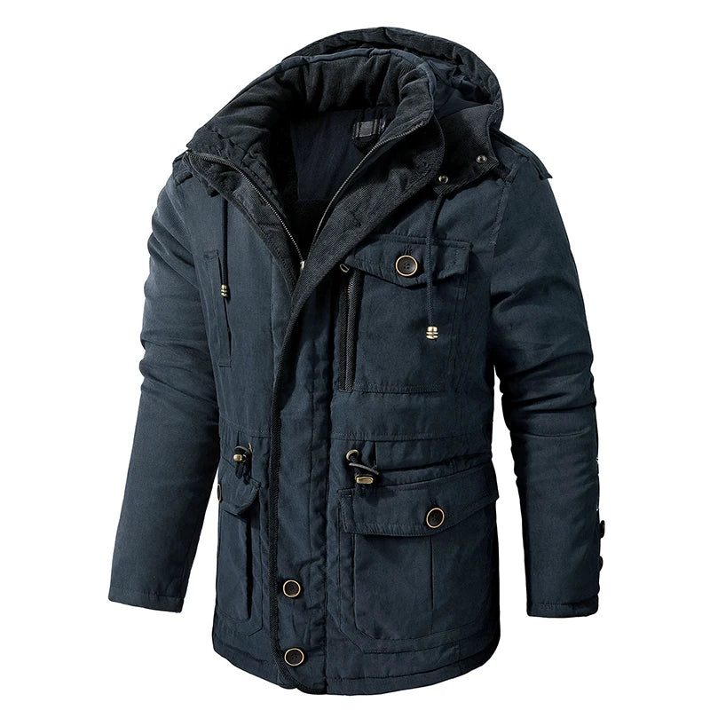 Men's Thicken Parkas Cashmere Fleece Coats Military Outdoor Warm Winter Jacket Cotton-Padded Male Windbreaker Hooded Outwear
