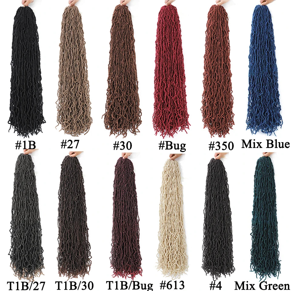 Long Goddess Faux Locks Crochet Braids Brown Blue 1B 30 350 Soft Locs Braiding Hair Synthetic Faux Locs Crochet Hair Extensions