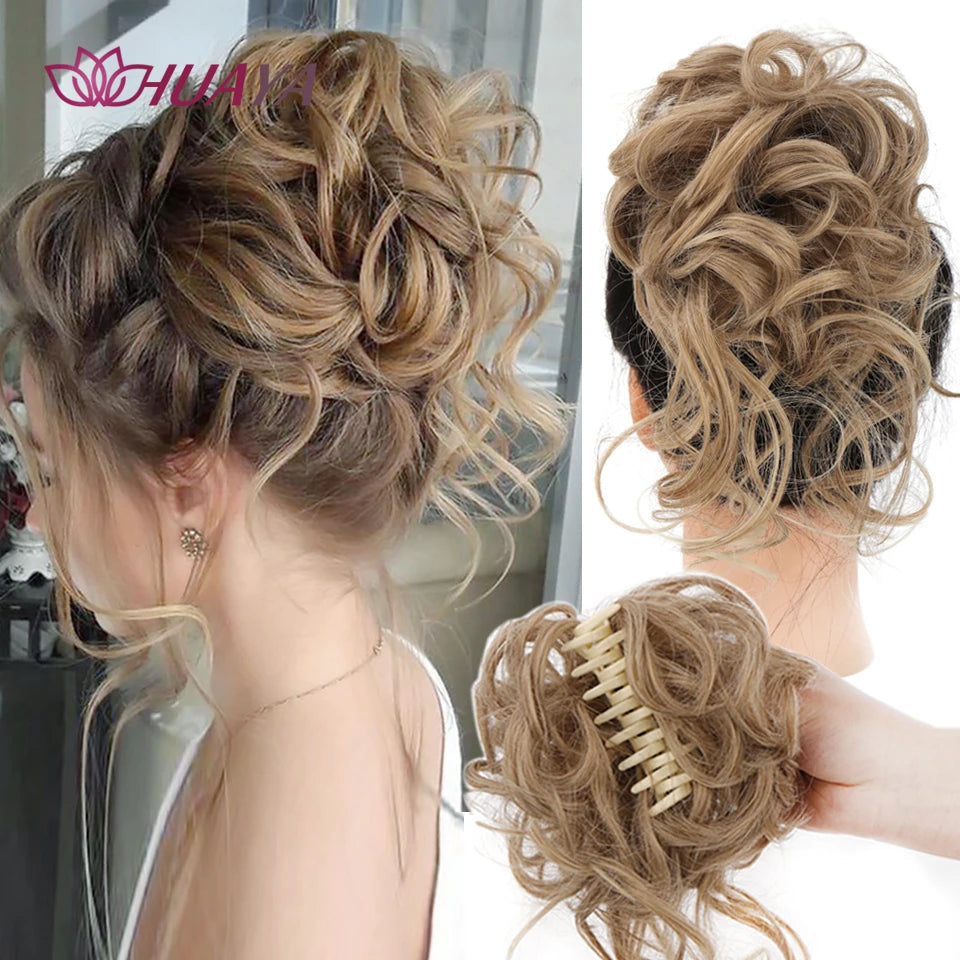 Synthetic Hair Bun Chignon for Women Messy Bun Hair Piece Tousled Updo Hair Extensions With Claw Clip Curly Hairpins Black Brown