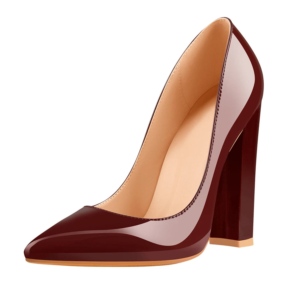 Richealnan Women Pointed Toe  Classic Slip On High Heels Thick Shoes Wedding Office Dress Big Size Chunky Lady  Block Pumps