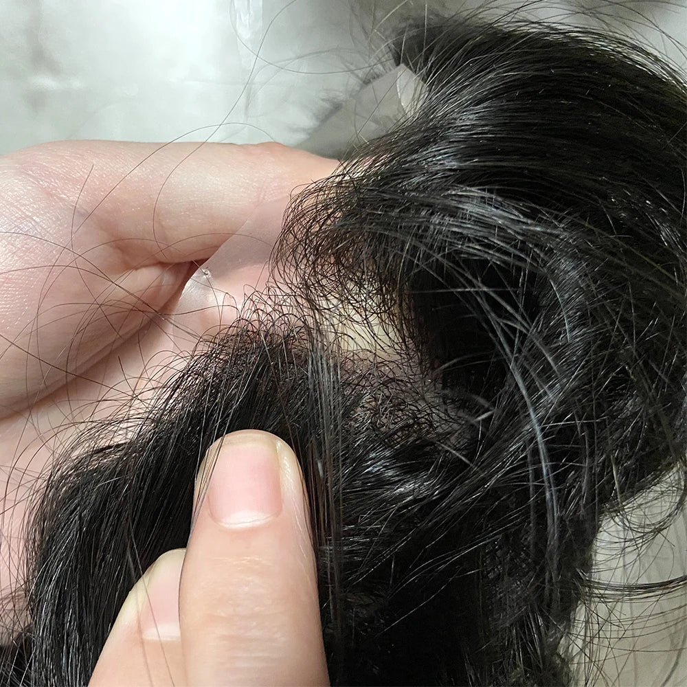 0.02mm Super Ultra Thin Skin 80% Density Natural Hairline Men Toupee Blonde Brown Grey Human Hair Undetected Capillary Prosthesi