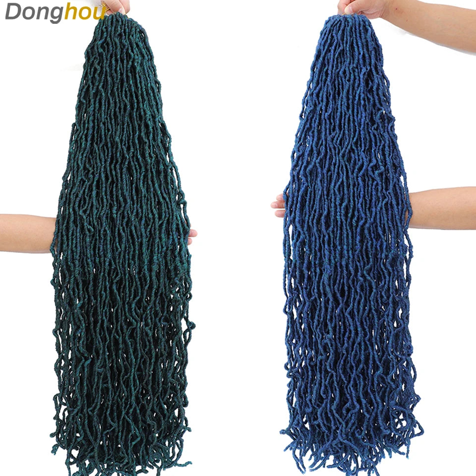 Long Goddess Faux Locks Crochet Braids Brown Blue 1B 30 350 Soft Locs Braiding Hair Synthetic Faux Locs Crochet Hair Extensions