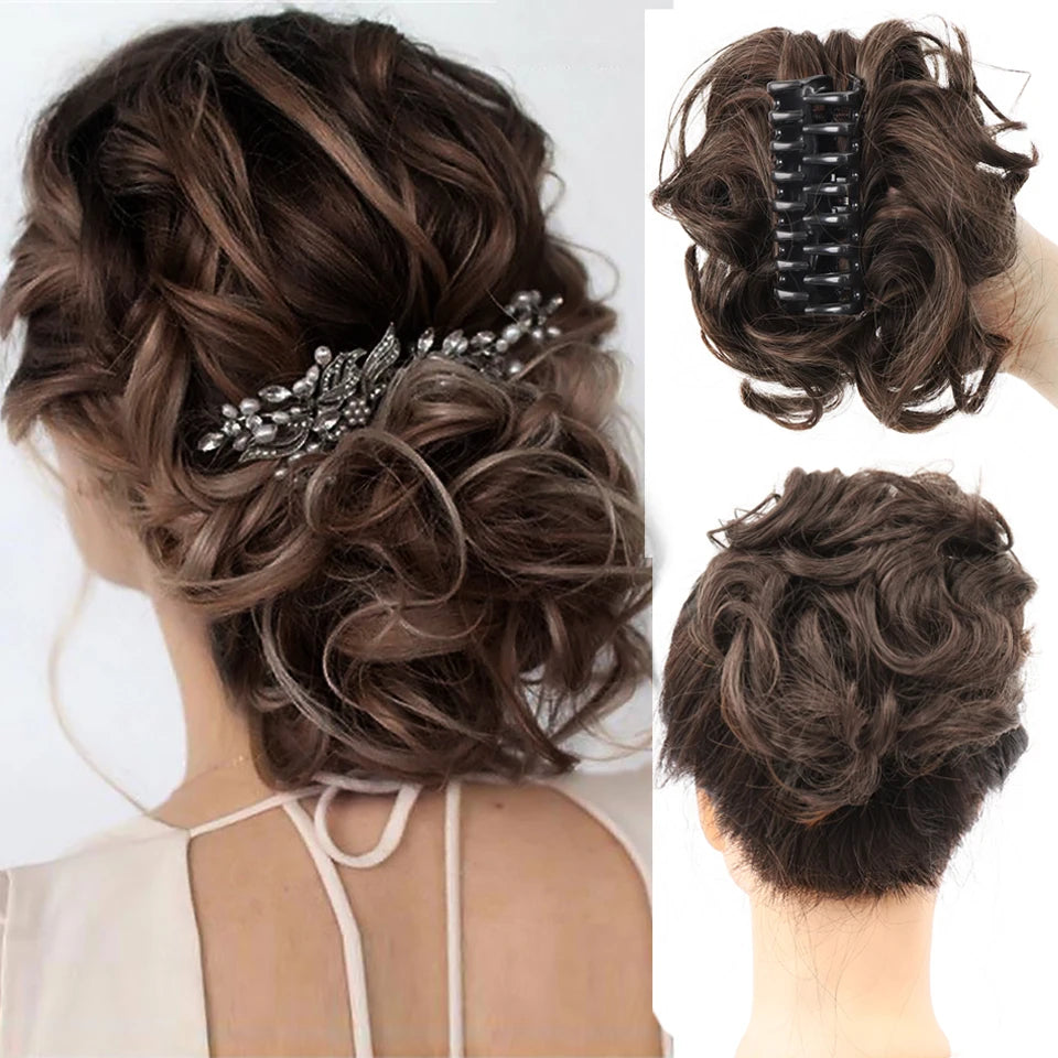 Synthetic Hair Bun Chignon for Women Messy Bun Hair Piece Tousled Updo Hair Extensions With Claw Clip Curly Hairpins Black Brown